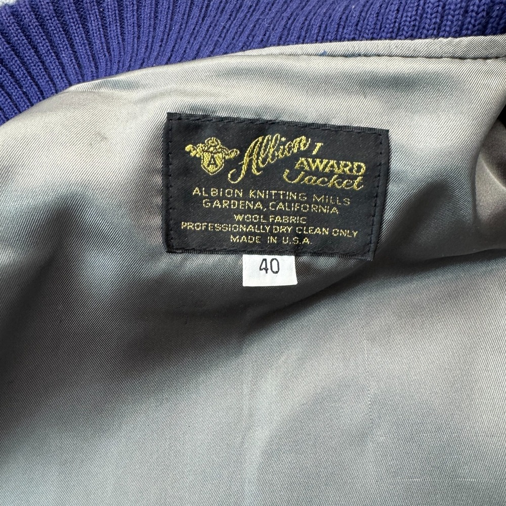 Vintage Albion UCLA Varsity Jacket 40 Mens M Blue Wool Cowhide Leather Sleeves - Picture 5 of 8